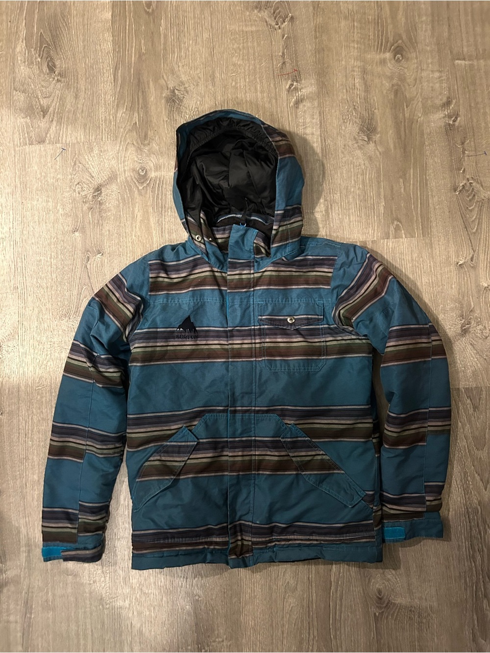 Burton Dryride kid’s Teal Striped Hooded Snow Jacket Size L